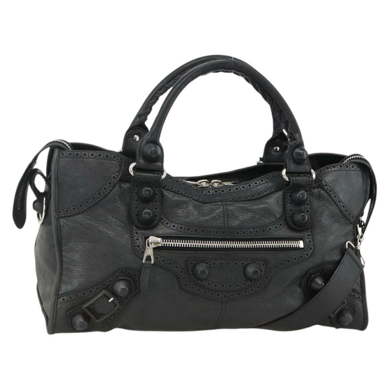 【日本直送】BALENCIAGA Giant City 手提包 皮革 2way 銀黑 235805 Auth am11276SAV-0