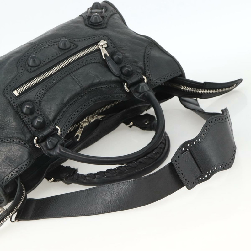 【日本直送】BALENCIAGA Giant City 手提包 皮革 2way 銀黑 235805 Auth am11276SAV-8