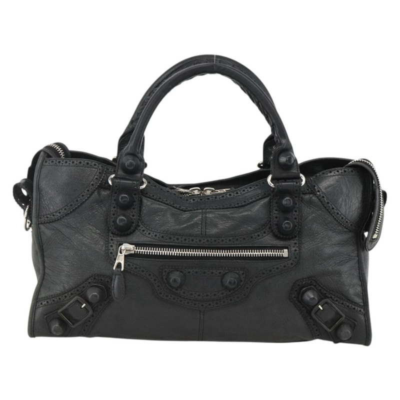 【日本直送】BALENCIAGA Giant City 手提包 皮革 2way 銀黑 235805 Auth am11276SAV-12