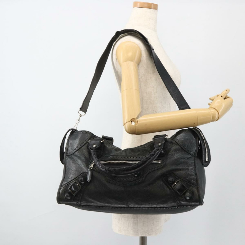 【日本直送】BALENCIAGA Giant City 手提包 皮革 2way 銀黑 235805 Auth am11276SAV-24