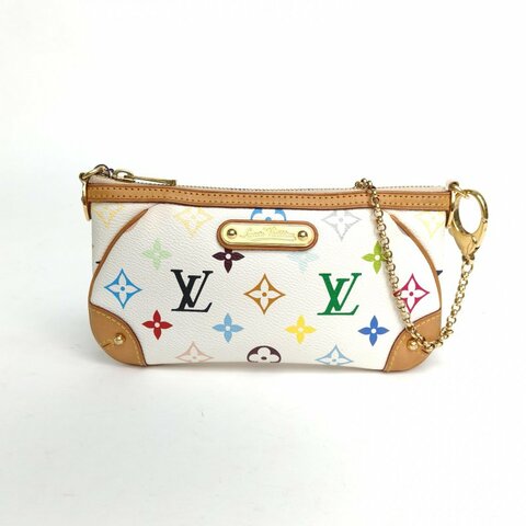 LOUIS VUITTON 中古mini麻將包白三彩PVC金扣2009肩背包
