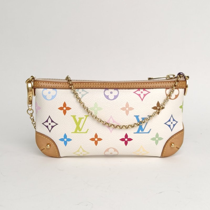 LOUIS VUITTON 中古mini麻將包白三彩PVC金扣2009肩背包-2