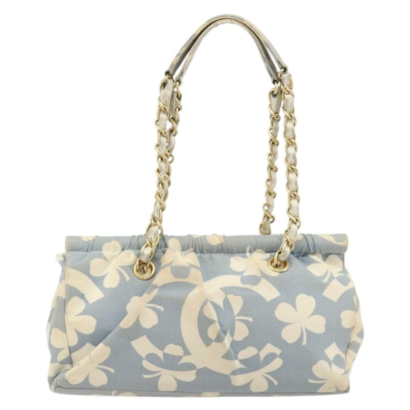 【日本直送】香奈兒 COCO 標誌鏈條單背包帆布淺藍色金色 CC 正品 YKZ826A-1