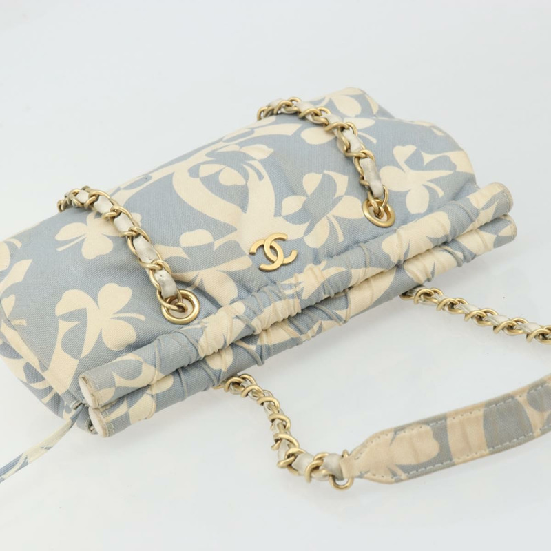 【日本直送】香奈兒 COCO 標誌鏈條單背包帆布淺藍色金色 CC 正品 YKZ826A-5