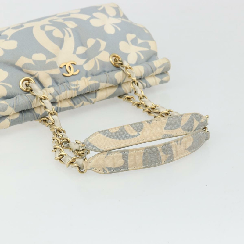 【日本直送】香奈兒 COCO 標誌鏈條單背包帆布淺藍色金色 CC 正品 YKZ826A-6