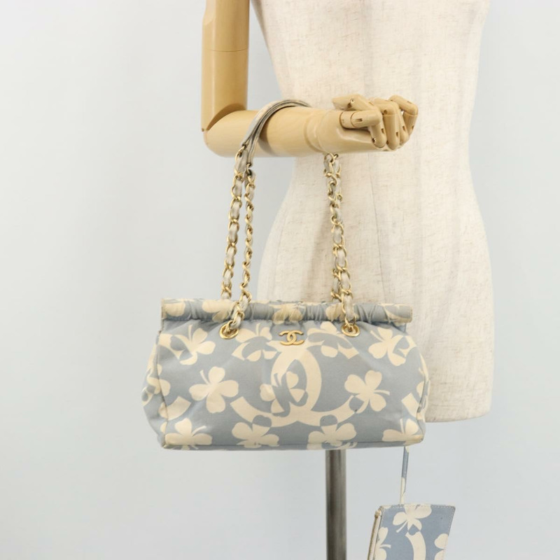 【日本直送】香奈兒 COCO 標誌鏈條單背包帆布淺藍色金色 CC 正品 YKZ826A-23