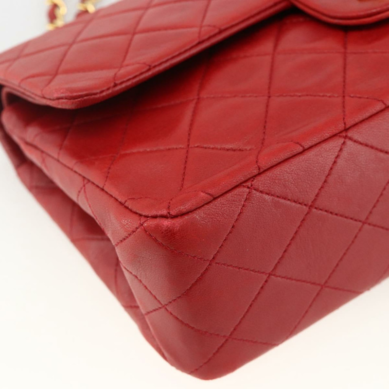 【日本直送】香奈兒 Matelasse 25 雙蓋鏈條包，羊皮材質，紅色，金色雙C標誌，正品編號 166269SAV-15