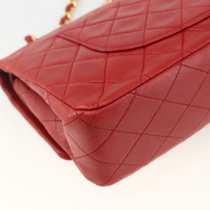 【日本直送】香奈兒 Matelasse 25 雙蓋鏈條包，羊皮材質，紅色，金色雙C標誌，正品編號 166269SAV-17