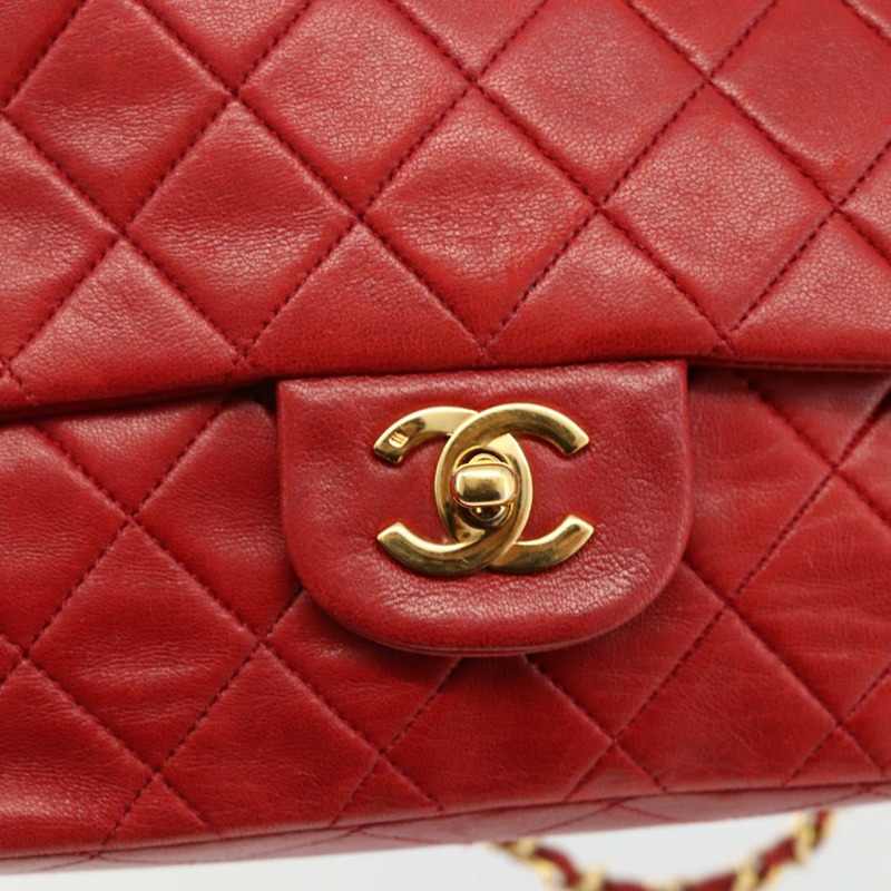 【日本直送】香奈兒 Matelasse 25 雙蓋鏈條包，羊皮材質，紅色，金色雙C標誌，正品編號 166269SAV-18