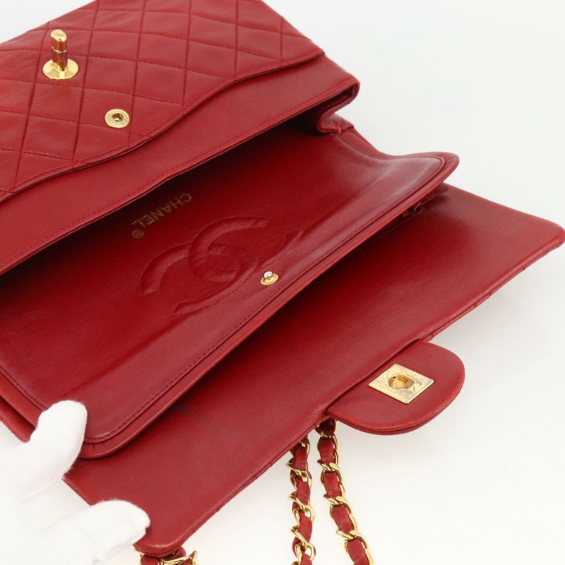 【日本直送】香奈兒 Matelasse 25 雙蓋鏈條包，羊皮材質，紅色，金色雙C標誌，正品編號 166269SAV-19