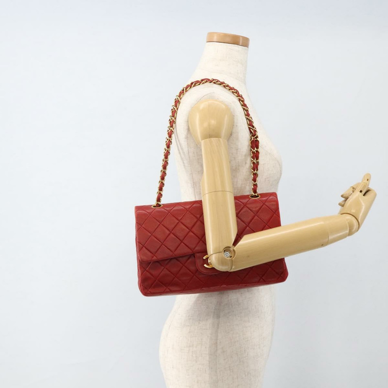 【日本直送】香奈兒 Matelasse 25 雙蓋鏈條包，羊皮材質，紅色，金色雙C標誌，正品編號 166269SAV-25