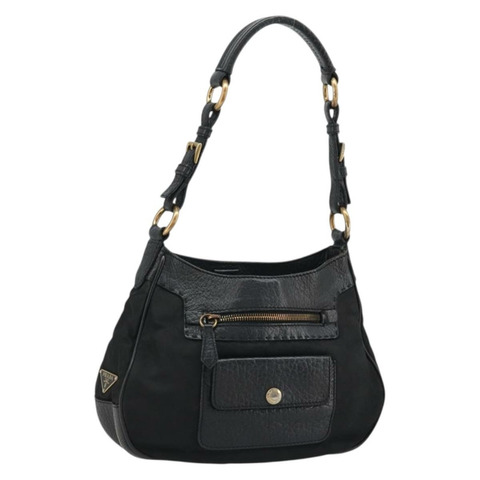 PRADA 單肩包 尼龍皮革 黑色 金色 正品 YKZ1603A