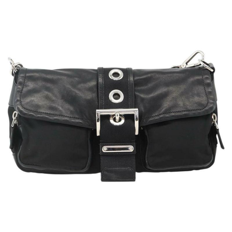 【日本直送】PRADA 單肩包 尼龍 黑色 銀色 正品 YKZ1585A-12