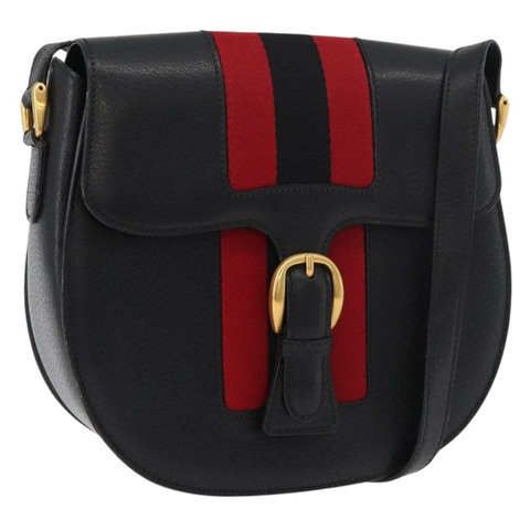 GUCCI Sherry Line 單背包，黑色、金色、紅色皮革，正品編號 175579A