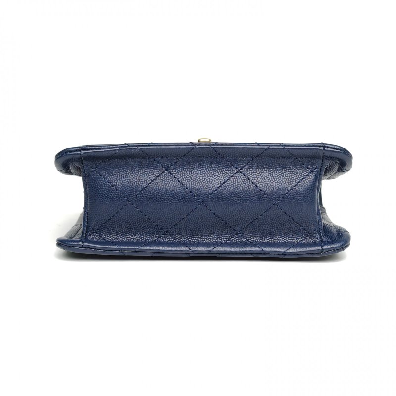 CHANEL 豆腐包小號墨藍色荔枝牛皮31開金扣肩背包-4