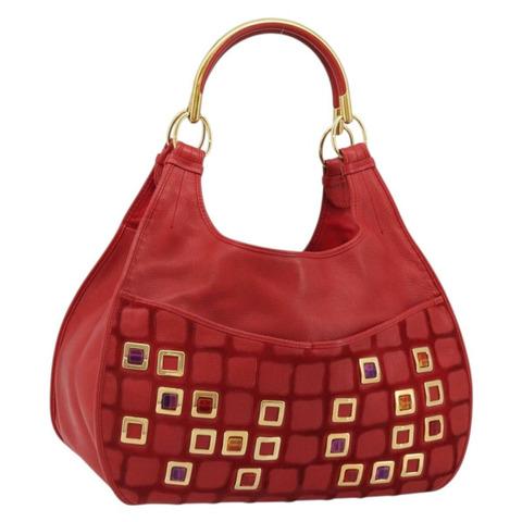 Christian Dior Bijueldo 肩背包 皮革 紅色 金色 正品 YKZ1363A