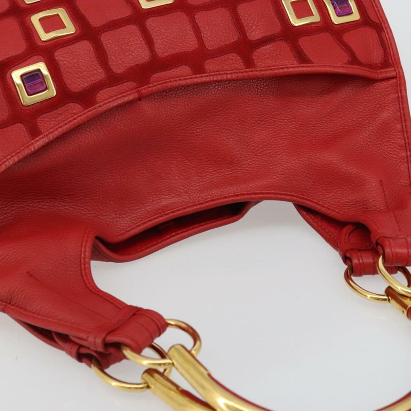 【日本直送】Christian Dior Bijueldo 肩背包 皮革 紅色 金色 正品 YKZ1363A-5