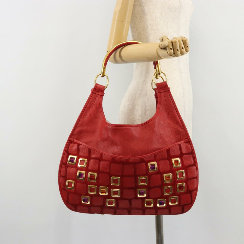 【日本直送】Christian Dior Bijueldo 肩背包 皮革 紅色 金色 正品 YKZ1363A-20