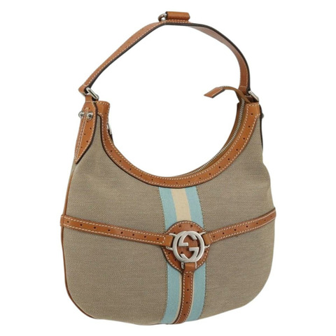 GUCCI帆布肩背包 米色 銀色 114869 正品 175232A