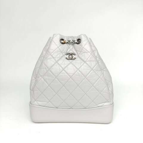 CHANEL GABRIELLE流浪雙肩包中號灰色牛皮29開金銀扣肩背包