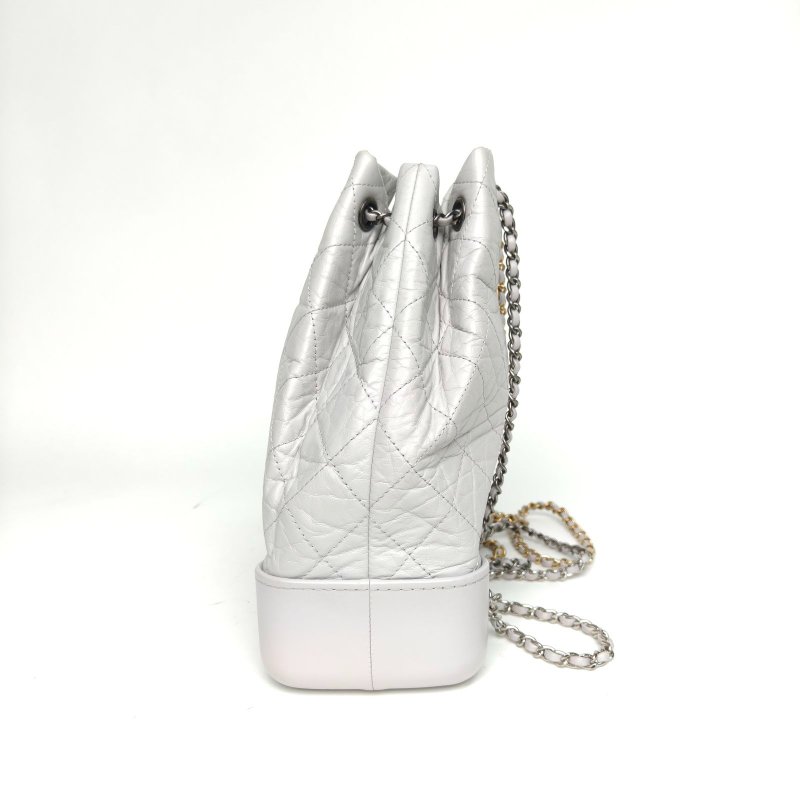 CHANEL GABRIELLE流浪雙肩包中號灰色牛皮29開金銀扣肩背包-1