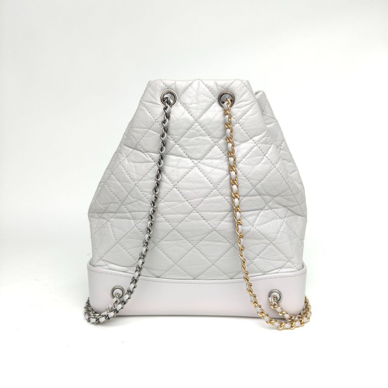 CHANEL GABRIELLE流浪雙肩包中號灰色牛皮29開金銀扣肩背包-2