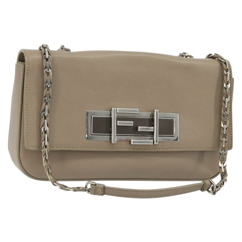 【日本直送】FENDI 鏈條 Trebuquette 單肩包 皮革 米色 銀色 正品 ka3885A-0