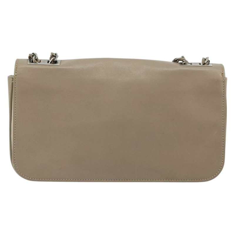 【日本直送】FENDI 鏈條 Trebuquette 單肩包 皮革 米色 銀色 正品 ka3885A-2