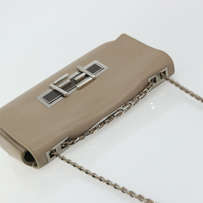 【日本直送】FENDI 鏈條 Trebuquette 單肩包 皮革 米色 銀色 正品 ka3885A-5