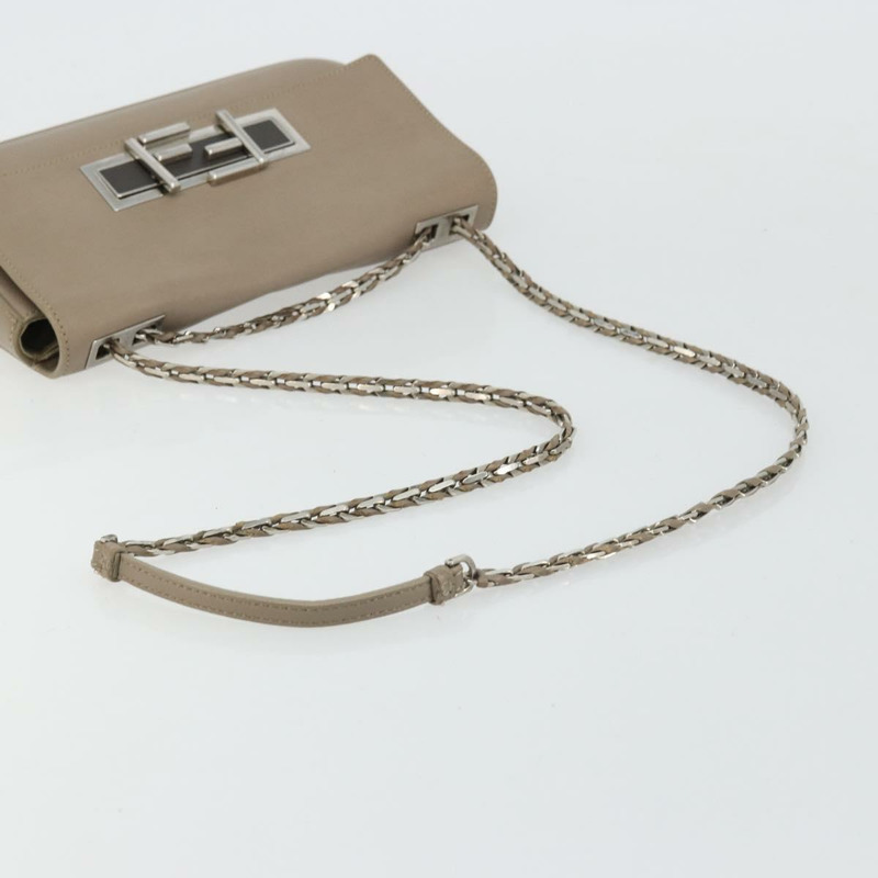 【日本直送】FENDI 鏈條 Trebuquette 單肩包 皮革 米色 銀色 正品 ka3885A-6