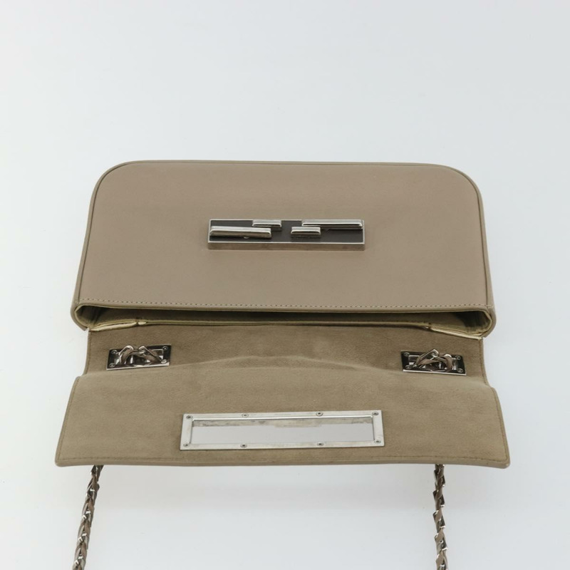 【日本直送】FENDI 鏈條 Trebuquette 單肩包 皮革 米色 銀色 正品 ka3885A-14