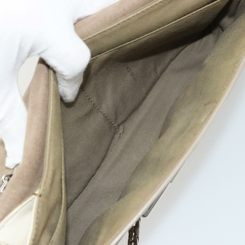 【日本直送】FENDI 鏈條 Trebuquette 單肩包 皮革 米色 銀色 正品 ka3885A-16