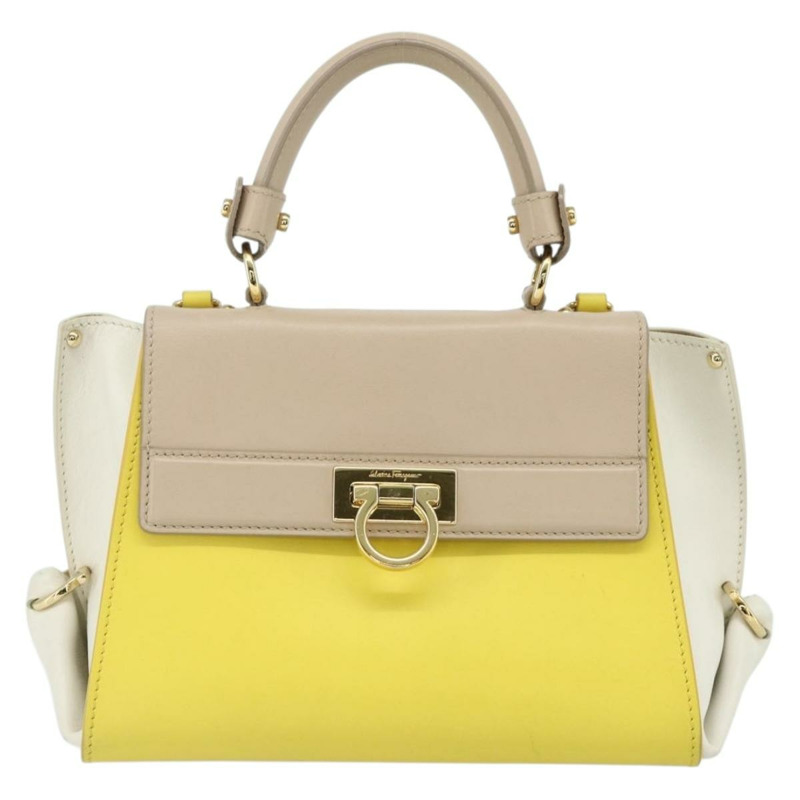 【日本直送】Salvatore Ferragamo Gancini 手提包 皮革 2way 黃金 Auth ka3925A-1