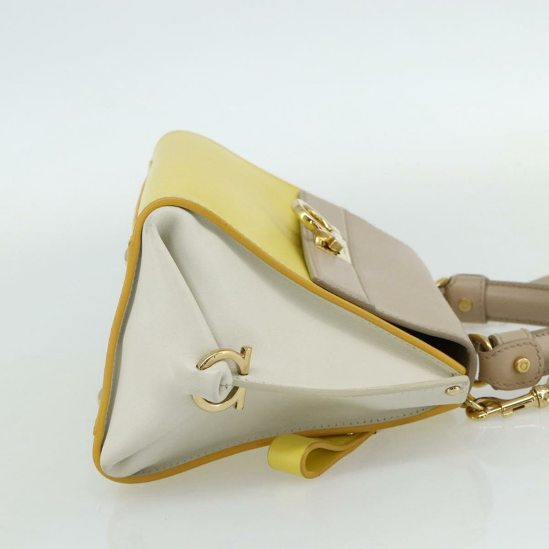 【日本直送】Salvatore Ferragamo Gancini 手提包 皮革 2way 黃金 Auth ka3925A-3