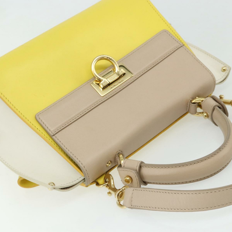 【日本直送】Salvatore Ferragamo Gancini 手提包 皮革 2way 黃金 Auth ka3925A-5