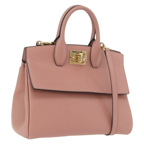 Salvatore Ferragamo Gancini 手提包 皮革 2way 粉金配色 Auth ka3924A