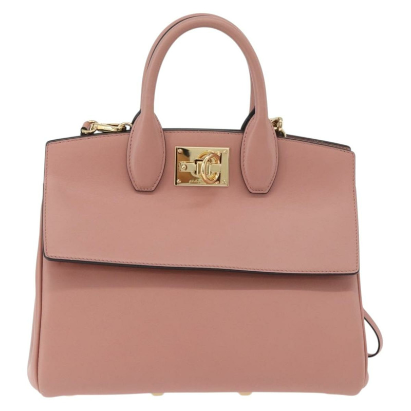【日本直送】Salvatore Ferragamo Gancini 手提包 皮革 2way 粉金配色 Auth ka3924A-1