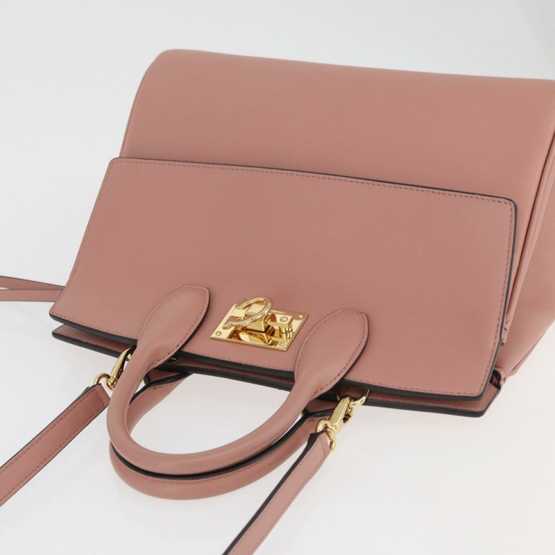 【日本直送】Salvatore Ferragamo Gancini 手提包 皮革 2way 粉金配色 Auth ka3924A-5