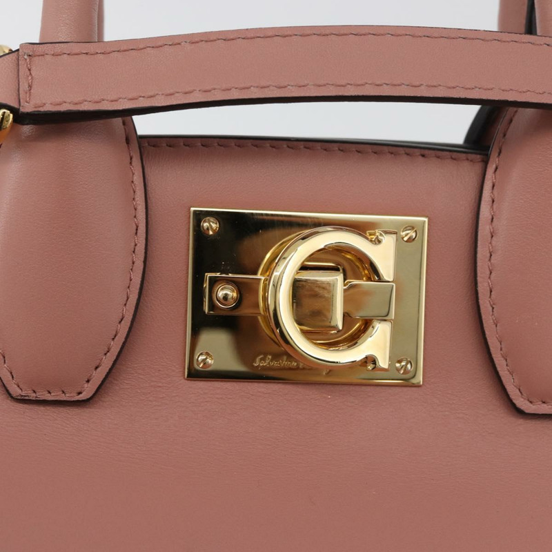 【日本直送】Salvatore Ferragamo Gancini 手提包 皮革 2way 粉金配色 Auth ka3924A-15