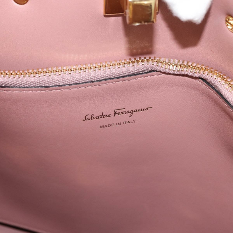 【日本直送】Salvatore Ferragamo Gancini 手提包 皮革 2way 粉金配色 Auth ka3924A-16