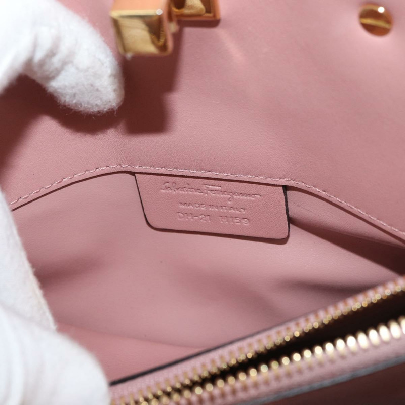 【日本直送】Salvatore Ferragamo Gancini 手提包 皮革 2way 粉金配色 Auth ka3924A-22