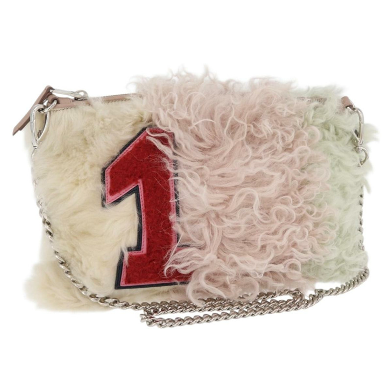 【日本直送】Miu Miu 鏈條單肩包 毛絨粉紅色銀色 正品 174917V-0