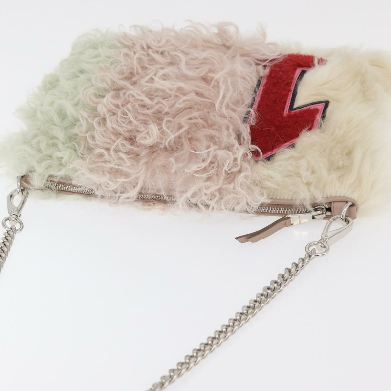 【日本直送】Miu Miu 鏈條單肩包 毛絨粉紅色銀色 正品 174917V-5