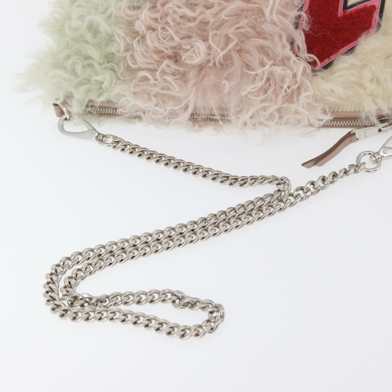 【日本直送】Miu Miu 鏈條單肩包 毛絨粉紅色銀色 正品 174917V-6