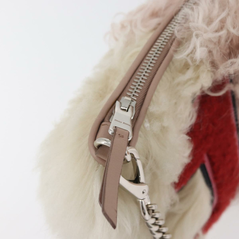 【日本直送】Miu Miu 鏈條單肩包 毛絨粉紅色銀色 正品 174917V-8