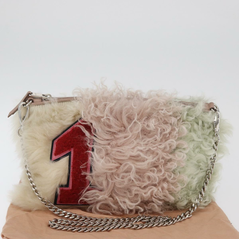 【日本直送】Miu Miu 鏈條單肩包 毛絨粉紅色銀色 正品 174917V-11