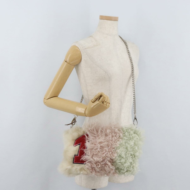 【日本直送】Miu Miu 鏈條單肩包 毛絨粉紅色銀色 正品 174917V-23
