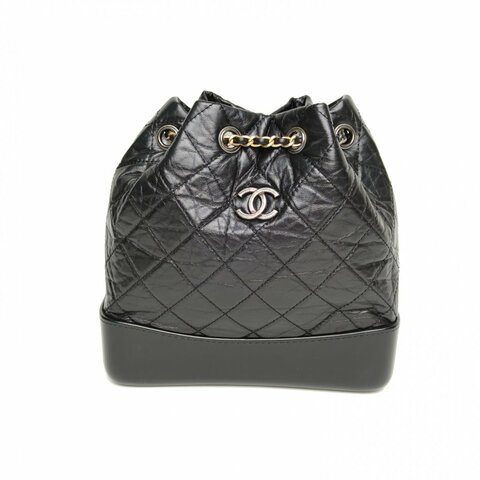 CHANEL GABRIELLE流浪雙肩包小號黑色牛皮28開金銀扣菱格紋肩背包