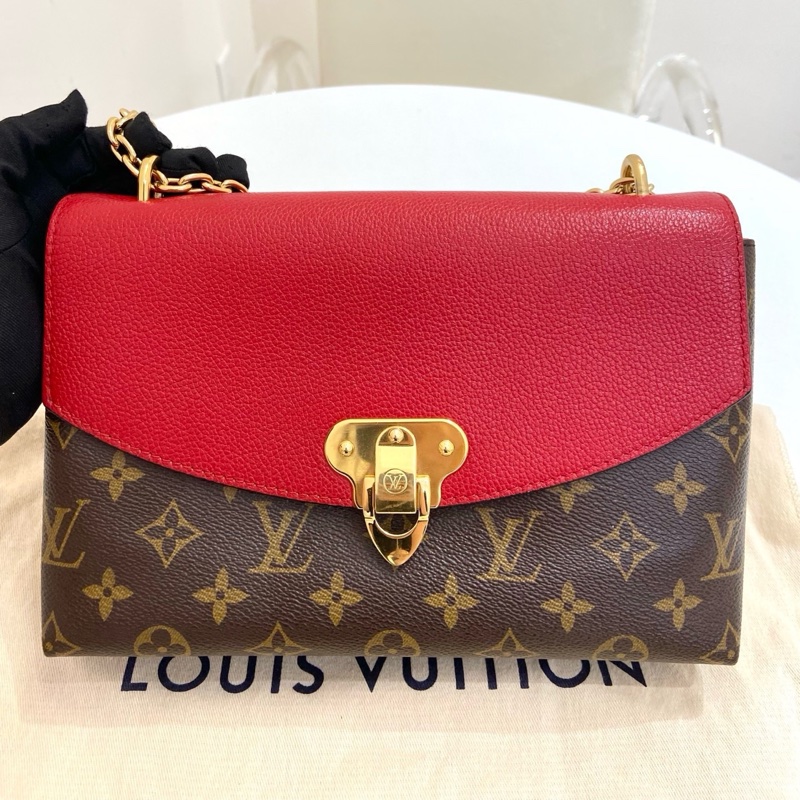 lv/路易威登 老花紅色拼皮Pallas系列chain傳奇單肩斜挎鏈條包 尺寸：25*7*16 附件：塵袋。-0