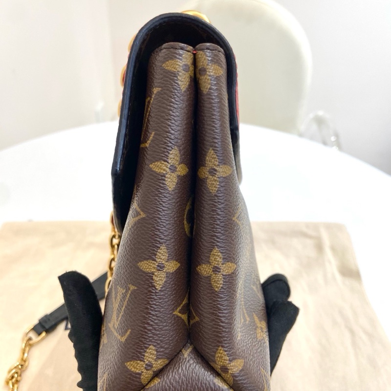 lv/路易威登 老花紅色拼皮Pallas系列chain傳奇單肩斜挎鏈條包 尺寸：25*7*16 附件：塵袋。-3